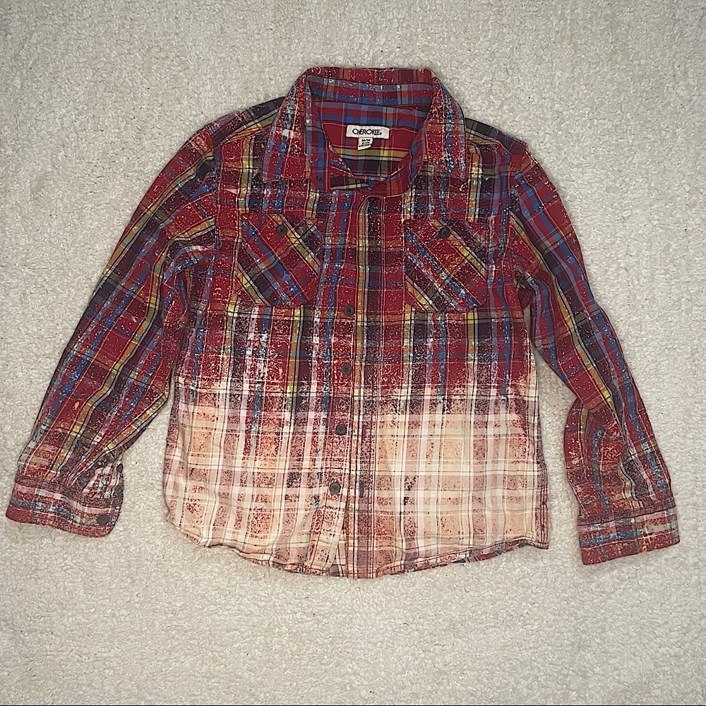 Hand Distressed Youth Bleached Flannel Button Up